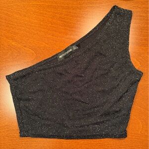 PrettyLittleThing Black Glitter One Shoulder Top